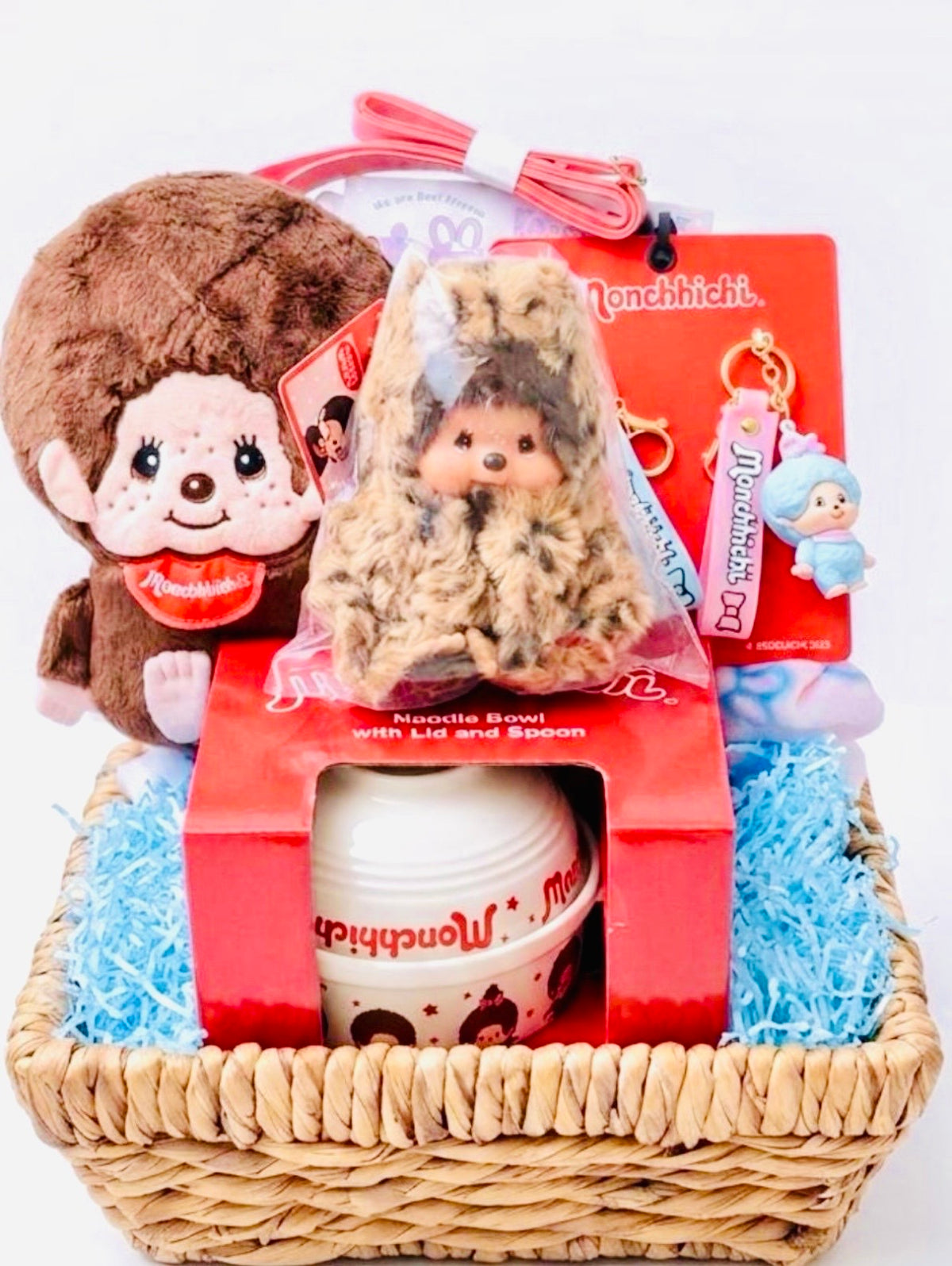 Deluxe Elegant  Monchhichi Gift Basket|Wicker Basket Bundle|ATGBDesigns
